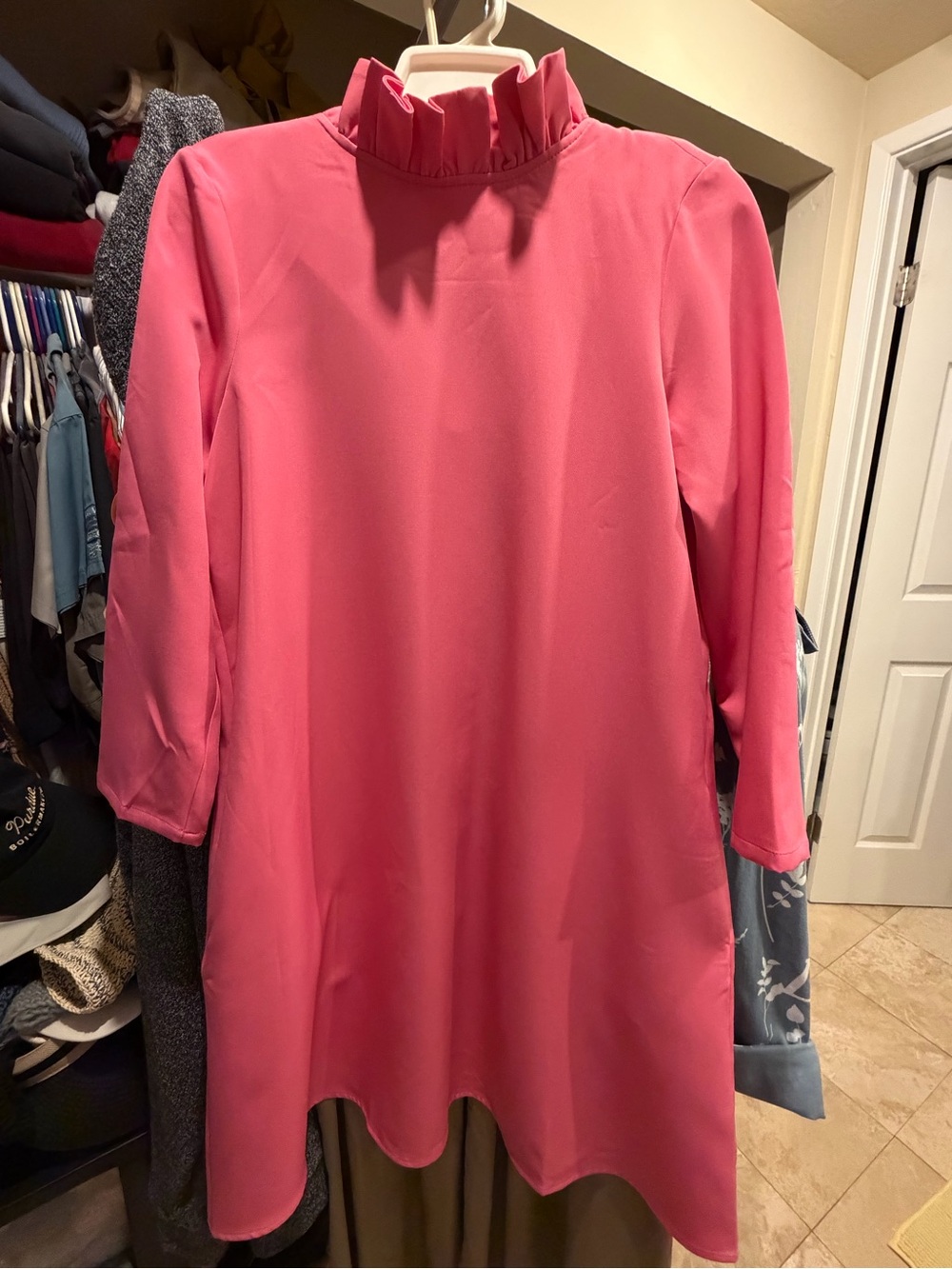 Tuckernuck Women's Pink Ruffle-Neck Long Sleeve Top